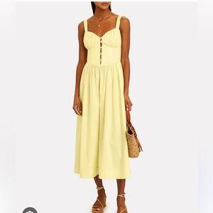 Staud, size 10, yellow - Shop Staud Amaya Poplin Corset Midi Dress.
